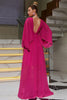 Załaduj obraz do przeglądarki galerii, Gorąca Różowa Sukienka Wizytowa Z Głębokim Dekoltem W Serek