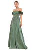 Załaduj obraz do przeglądarki galerii, Zielona Linia A Z Odkrytymi Ramionami Plisowana Długa Sukienka Na Studniówkę Z Rozcięciem