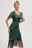 Załaduj obraz do przeglądarki galerii, Błyszcząca Ciemnozielona Sukienka Flapper Z Frędzlami