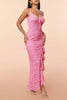 Załaduj obraz do przeglądarki galerii, Różowa Asymetryczna Długa Sukienka Syrenka Na Studniówkę z Koronki