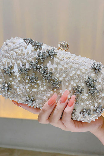 Błyszcząca czarna kopertówka imprezowa z koralikami z kryształkami górskimi