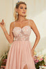 Załaduj obraz do przeglądarki galerii, Różowe Cienkich Ramiączkach Sukienka Na Studniówkę Z Rozcięciem