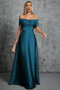 Załaduj obraz do przeglądarki galerii, Paw Niebieski Satynowa Sukienki Na Studniówke z Odkrytymi Ramionami