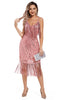 Załaduj obraz do przeglądarki galerii, Różowa Cienkich Ramiączkach Sukienka Z Frędzlami Lata 20