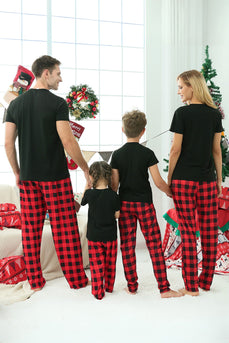 Czarno-Czerwona Rodzinna Piżama Świąteczna W Kratę Z Krótkim Rękawem