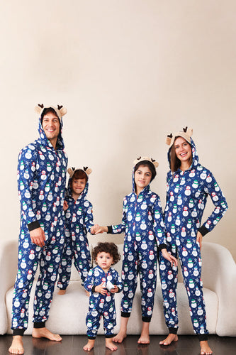 Bałwan Nadruk Niebieski Rodzinny Dopasowany Świąteczny Jednoczęściowy Piżama