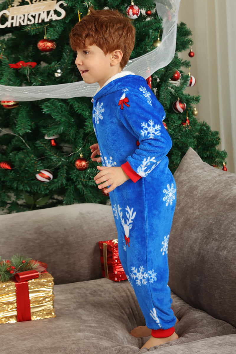Załaduj obraz do przeglądarki galerii, Bożonarodzeniowa Rodzinna Piżama Królewska Niebieska Flanelowa Piżama Snowflake Onesie