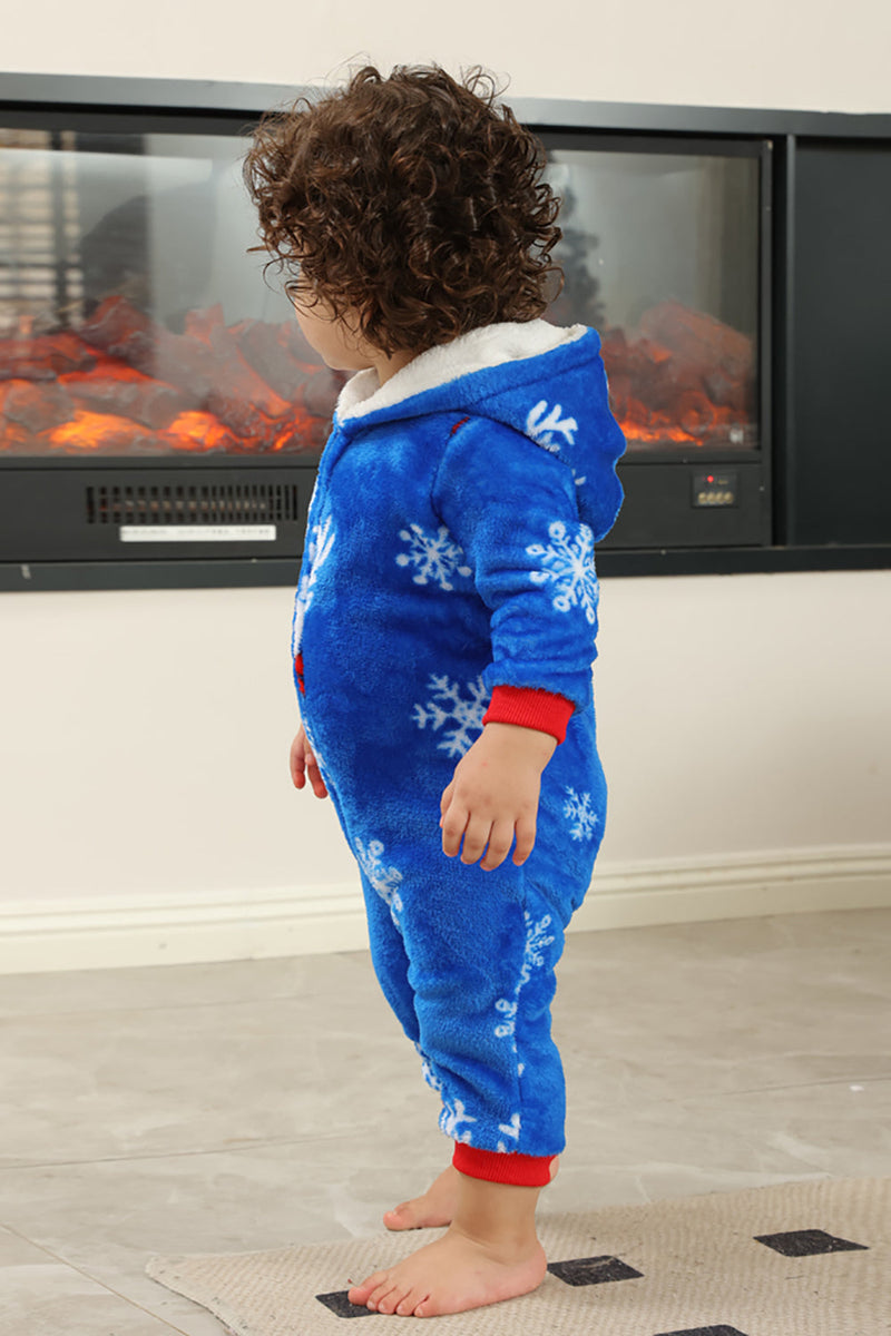 Załaduj obraz do przeglądarki galerii, Bożonarodzeniowa Rodzinna Piżama Królewska Niebieska Flanelowa Piżama Snowflake Onesie