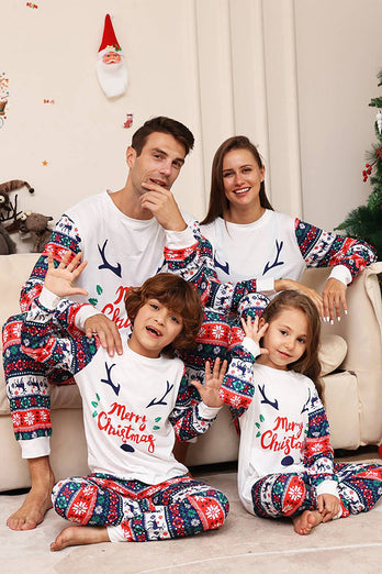 Biało-niebieski jeleń Snowflake Pattern Świąteczny rodzinny zestaw piżam