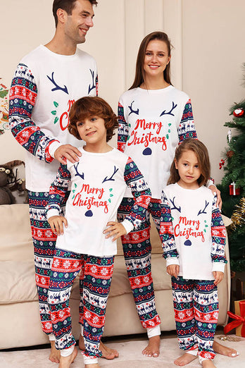 Biało-niebieski jeleń Snowflake Pattern Świąteczny rodzinny zestaw piżam
