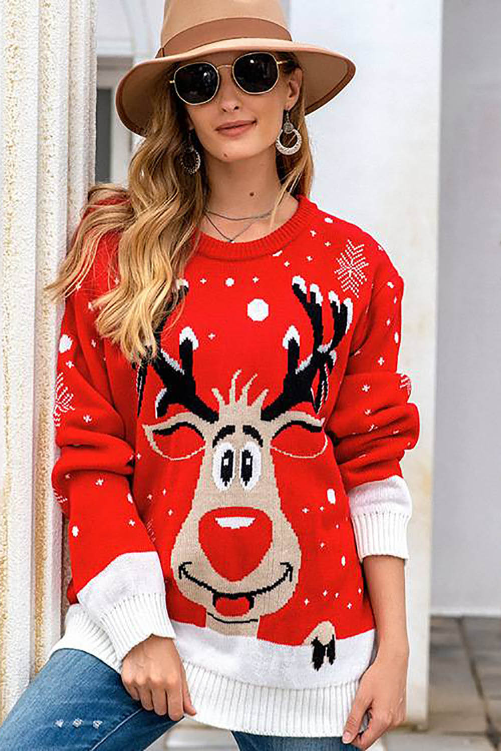Czarny Świąteczny Sweter Z Reniferem W Kształcie Płatka Śniegu