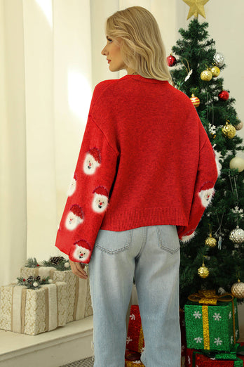 Czarny Świąteczny Sweter Z Dzianiny Świętego Mikołaja Z Długimi Rękawami