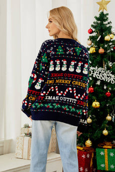 Świąteczny Błyszczący Granatowy Sweter Z Dzianiny