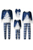 Załaduj obraz do przeglądarki galerii, Świąteczny rodzinny zestaw piżam Niebieska piżama z nadrukiem choinkowym