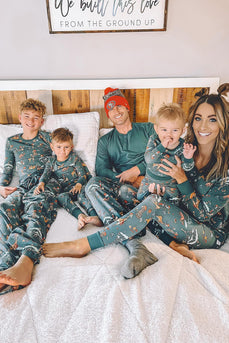 Świąteczny rodzinny zestaw piżam z zielonym zwierzęcym wzorem piżamy z nadrukiem