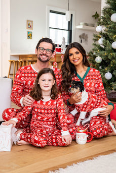 Świąteczny rodzinny zestaw piżam Czerwona piżama z nadrukiem