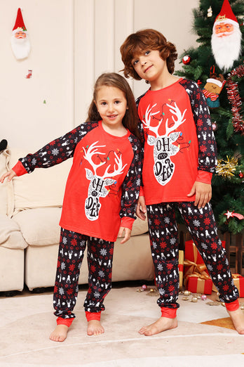 Świąteczna rodzinna piżama Czarny czerwony Jeleń Druk Piżamy Zestaw