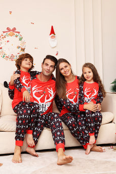 Świąteczna rodzinna piżama Czarny czerwony Jeleń Druk Piżamy Zestaw