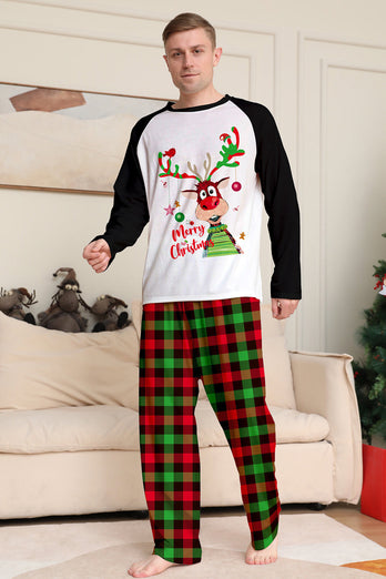Świąteczny rodzinny zestaw piżam w kratę z nadrukiem w kolorze czarnym białym jeleniem