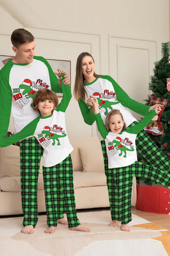 Świąteczna Rodzinna Pasująca Piżama Zielony Zestaw Piżam W Kratę Z Nadrukiem Dinozaura
