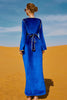Załaduj obraz do przeglądarki galerii, Królewska Niebieska Aksamitna Abaya z Haftem