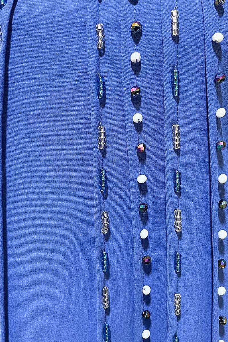 Załaduj obraz do przeglądarki galerii, Niebieska Sukienka Kaftan z Koralikami z Dlugim Rekawem
