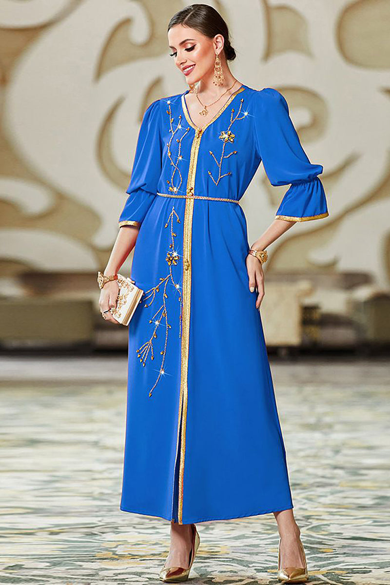 Załaduj obraz do przeglądarki galerii, Niebieska Dekolt V Abaya Sukienka