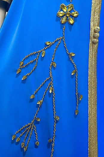 Niebieska Dekolt V Abaya Sukienka