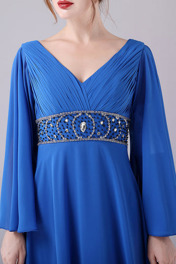 Królewska Niebieska Sukienki Dla Mamy Pana Młodego Z Koralikami