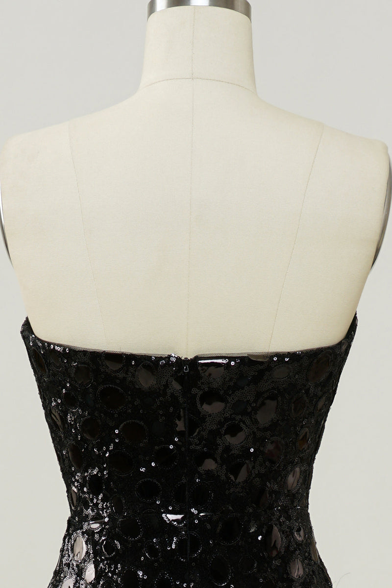 Załaduj obraz do przeglądarki galerii, Czarna Cekinowa Sukienki Wizytowe Bez Ramiączek Syrenki