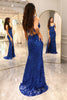 Załaduj obraz do przeglądarki galerii, Brokat Królewski Niebieski Długi Gorset Sukienka Na Studniówkę Z Rozcięciem