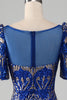 Załaduj obraz do przeglądarki galerii, Syrenka Królewska Niebieska Błyszcząca Sukienka Na Studniówkę Z Krótkim Rękawem