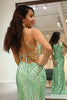 Załaduj obraz do przeglądarki galerii, Brokatowa Zielona Syrenka Długa Cekinowa Sukienka Na Studniówkę