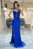 Załaduj obraz do przeglądarki galerii, Błyszcząca Królewska Niebieska Syrenka Długa Sukienka Na Studniówkę Z Rozcięciem