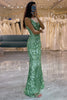 Załaduj obraz do przeglądarki galerii, Brokatowa Zielona Syrenka Długa Naginana Sukienka Na Studniówkę