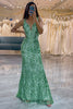 Załaduj obraz do przeglądarki galerii, Brokatowa Zielona Syrenka Długa Naginana Sukienka Na Studniówkę