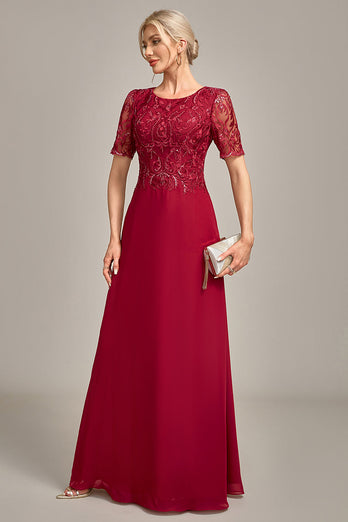Burgundia Sukienki Na Wesele Dla Mamy z Aplikacjami