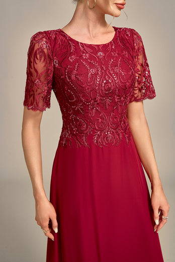 Burgundia Sukienki Na Wesele Dla Mamy z Aplikacjami