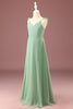 Załaduj obraz do przeglądarki galerii, Linia Długi szyfon Zielona Dekolt V Cienkich Ramiączkach Sukienka Dla Małej Druhny