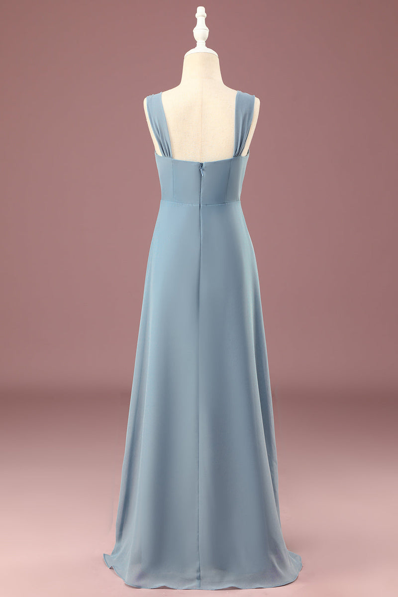 Załaduj obraz do przeglądarki galerii, Niebieska Szyfon Linia Dekolt V Sukienka Dla Małej Druhny