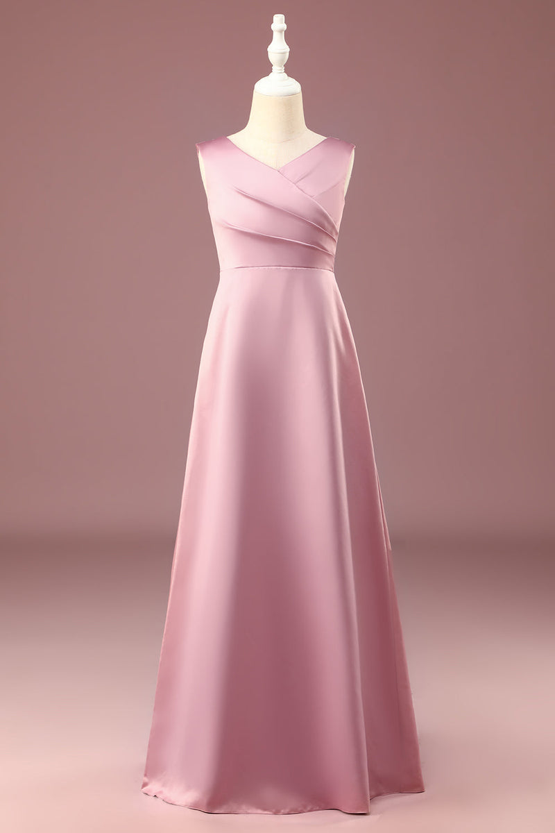 Załaduj obraz do przeglądarki galerii, Bez Rękawów Różowa Satynowe Sukienka Dla Małej Druhny