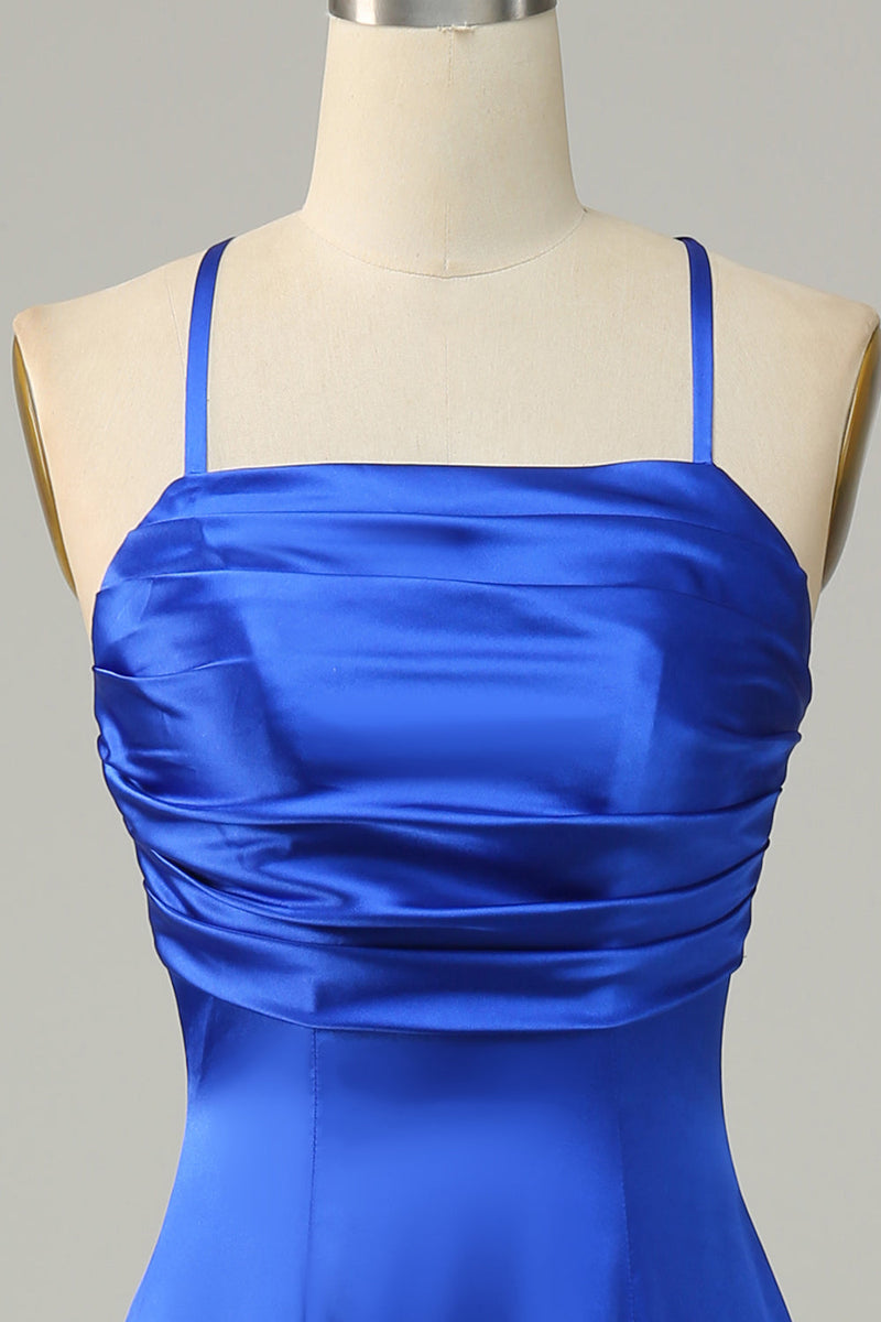 Załaduj obraz do przeglądarki galerii, Satynowe Królewska Niebieska Sukienki Dla Druhny