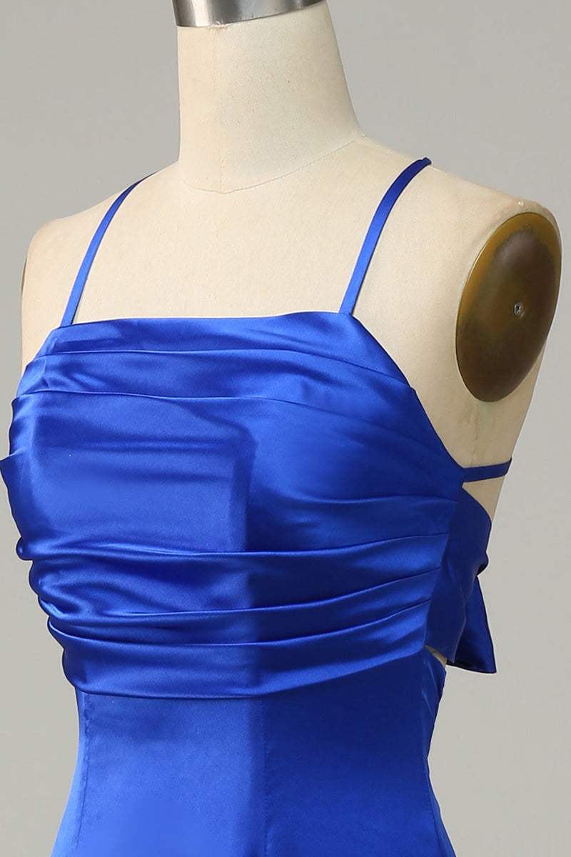 Załaduj obraz do przeglądarki galerii, Satynowe Królewska Niebieska Sukienki Dla Druhny