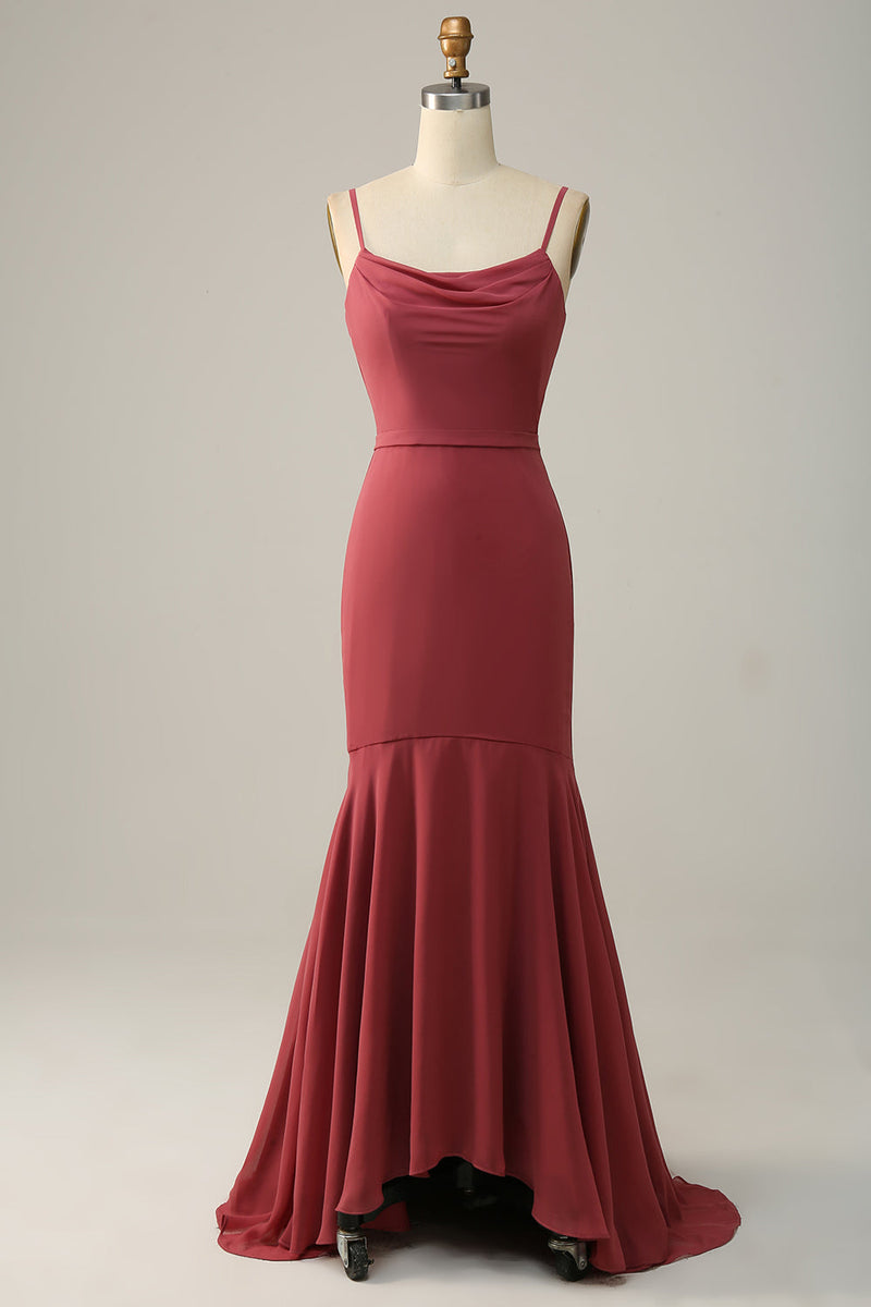 Załaduj obraz do przeglądarki galerii, Syrenka Cienkich Ramiączkach Czerwona Sukienki Dla Druhny