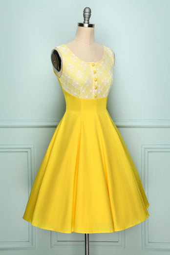 Żółta Zapinana Sukienka Vintage