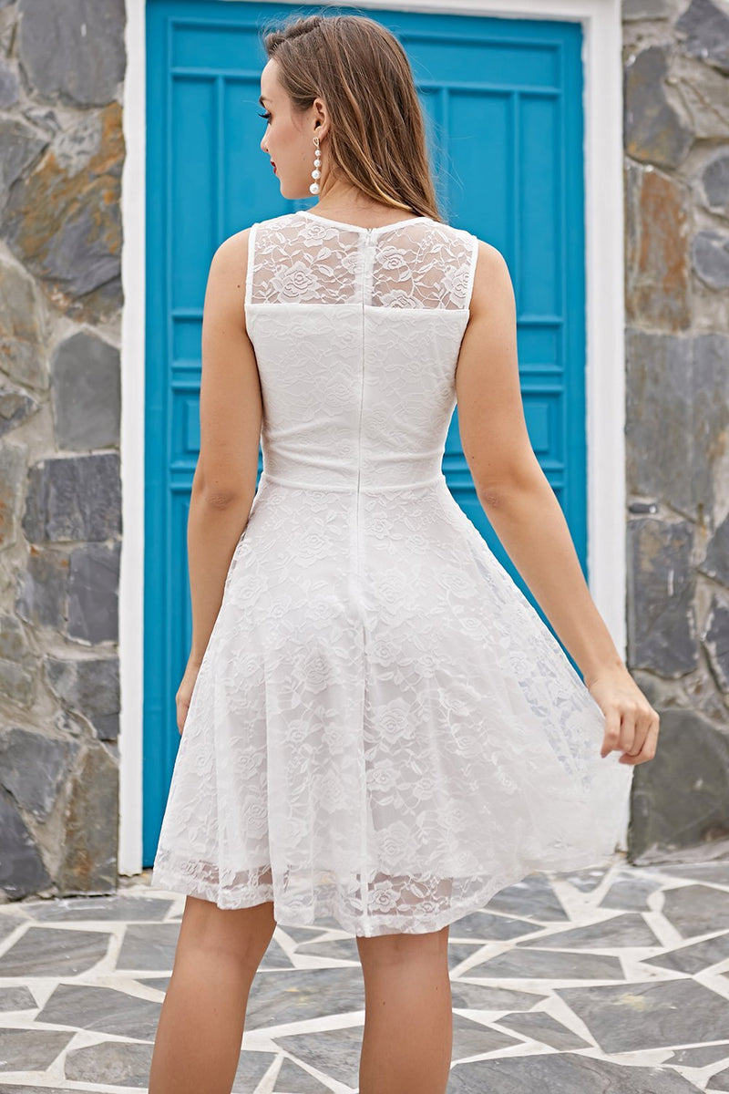 Załaduj obraz do przeglądarki galerii, Biały krótki plus rozmiar koronki sukienka