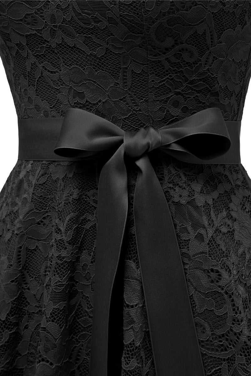 Załaduj obraz do przeglądarki galerii, Czarna koronkowa sukienka imprezowa z rękawami