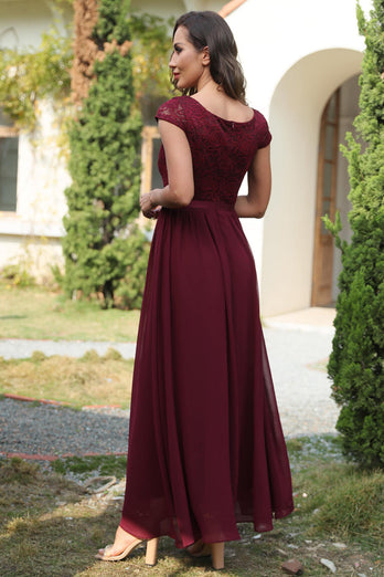 Burgundia Długa Sukienka Dla Druhny z Koronki