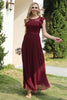 Załaduj obraz do przeglądarki galerii, Burgundowa koronkowa szyfonowa suknia druhny