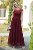 Załaduj obraz do przeglądarki galerii, Burgundia Szyfonowa Sukienka Druhny z Krótki Rękaw